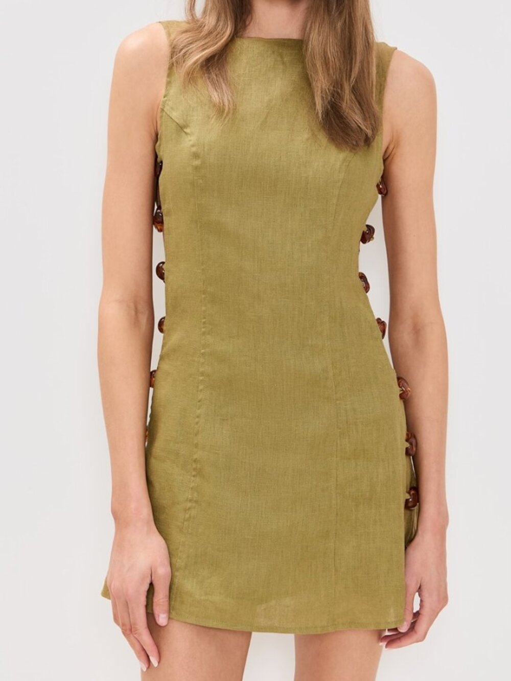 LINEN GREEN MINI DRESS